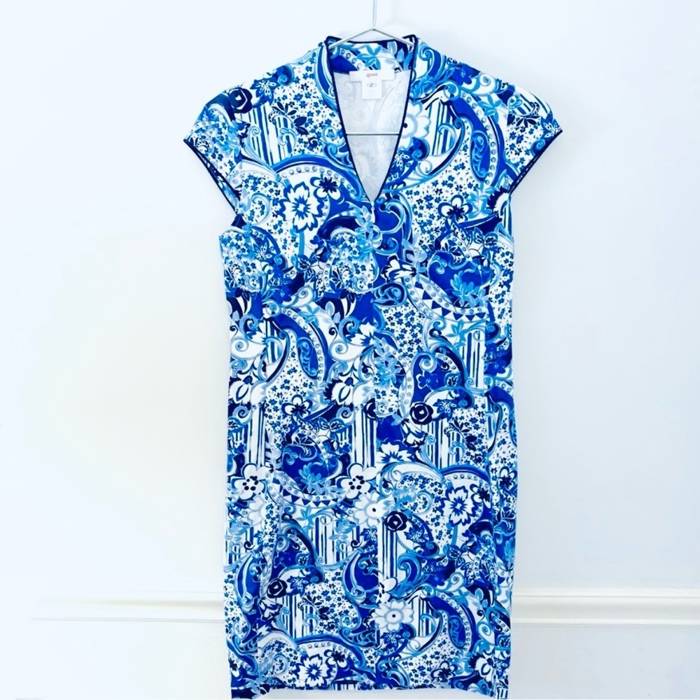 LEGGIADRO Spring Toile Sapphire Dress with Cap Sleeves